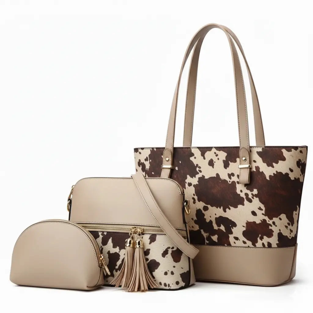 Urban Cow fone brown 3pcs handbag set with shoulder strap