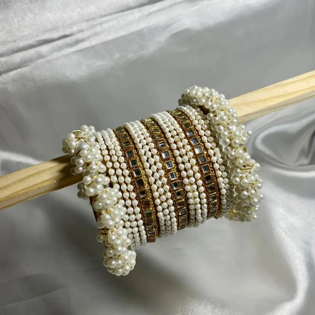 All Pearl Bangles Triple Karra Set