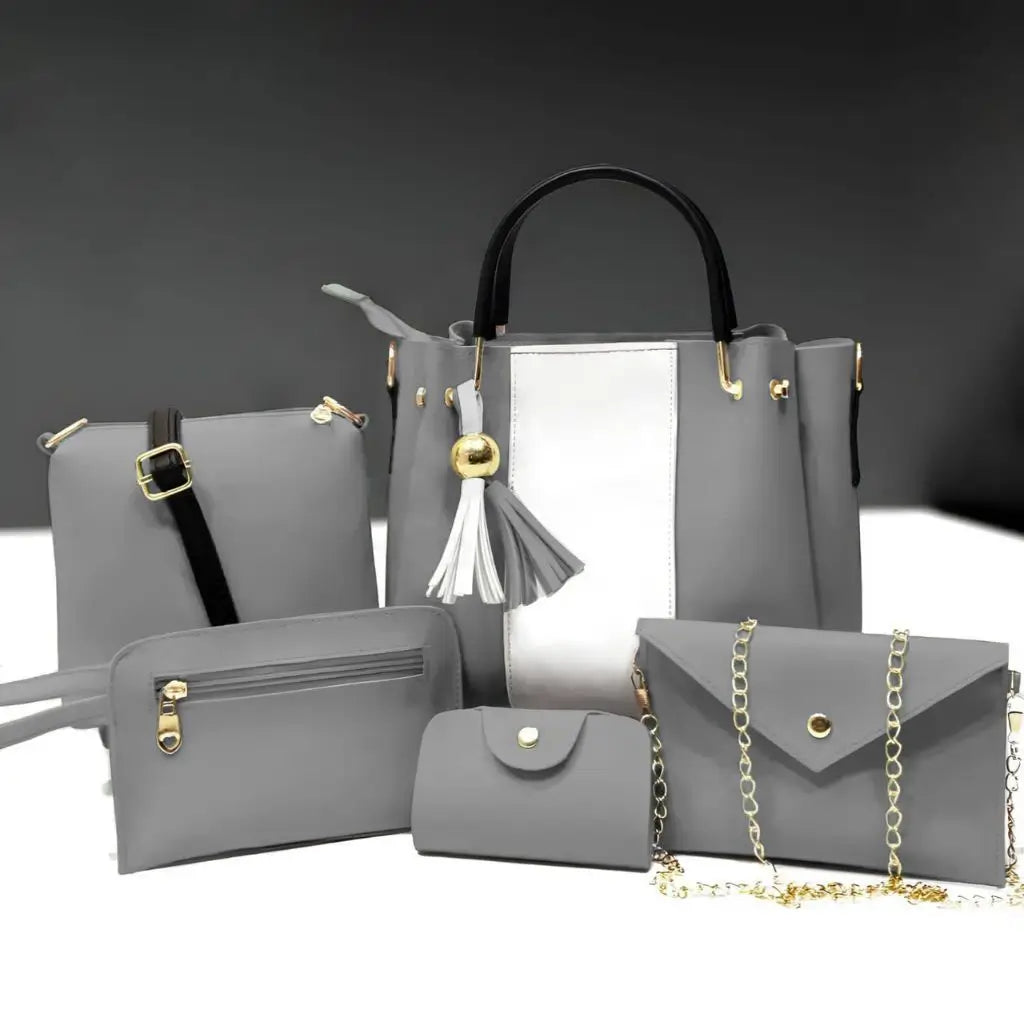 Jimmy 5PCS Grey White – trendy handbag and shoulder bag set for women in Pakistan