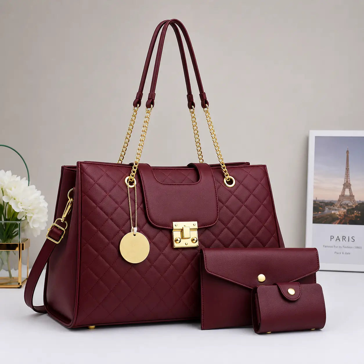 Grace maroon 3pcs handbag set stylish daily use bags