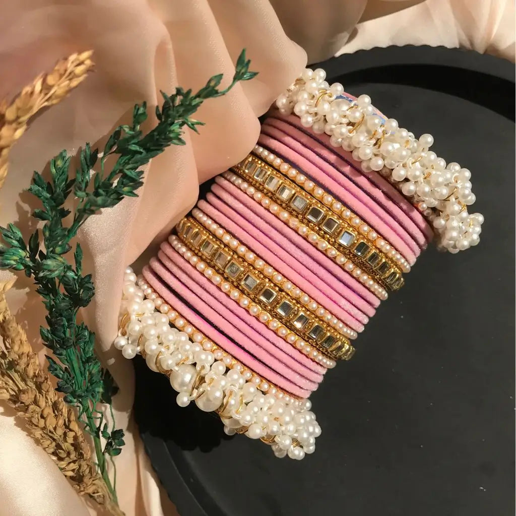 Pink velvet bangles set for girls in Pakistan