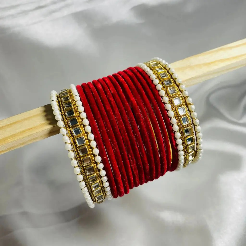 Red velvet bangles set for girls in Pakistan