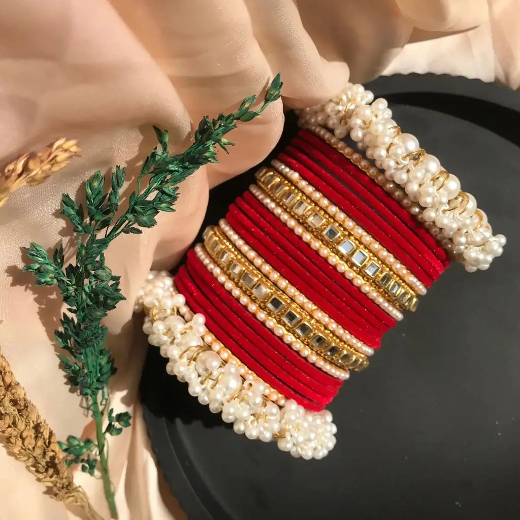 Red velvet bangles set for girls in Pakistan