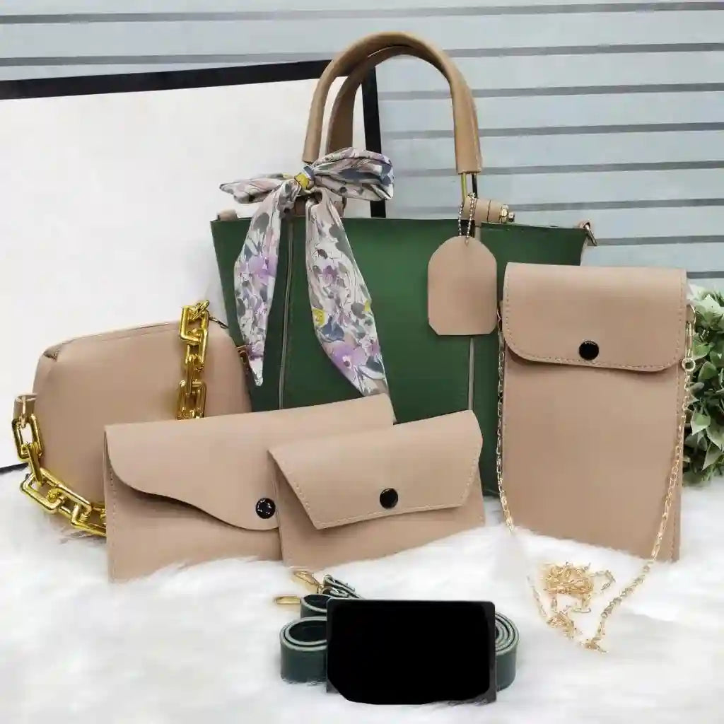 Sable 5PCS Green Fone – fresh handbag and shoulder bag set for women in Pakistan
