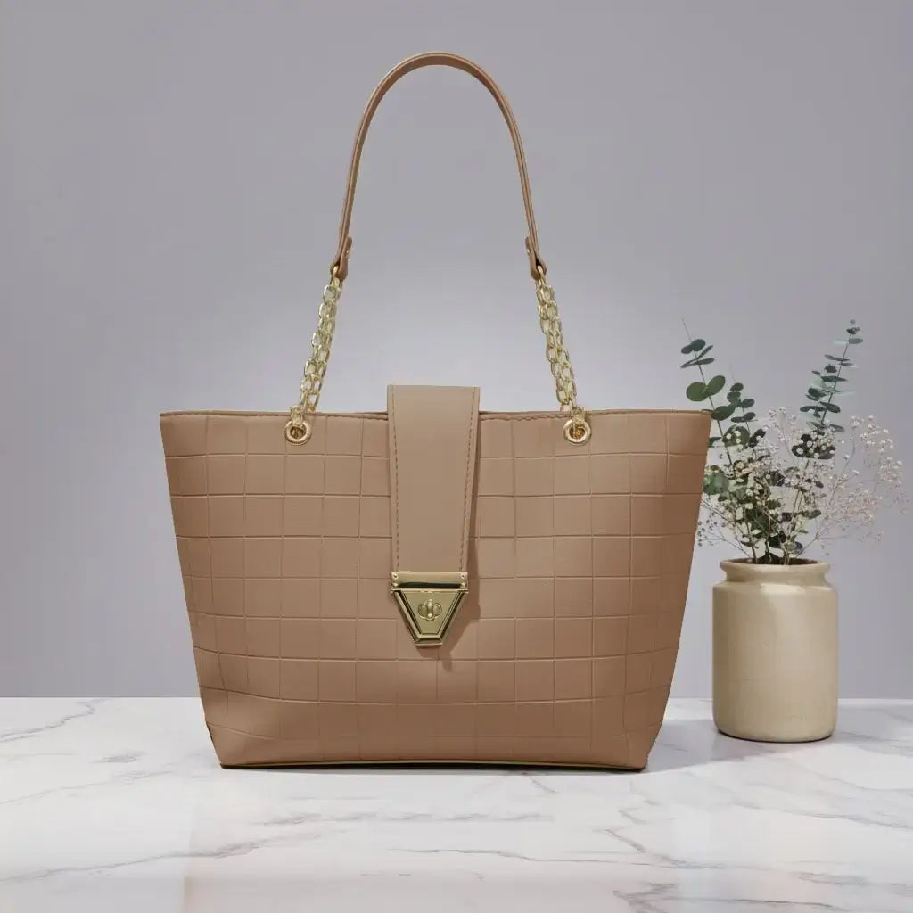 VersaTote Beige – elegant multi-compartment shoulder bag for women in Pakistan