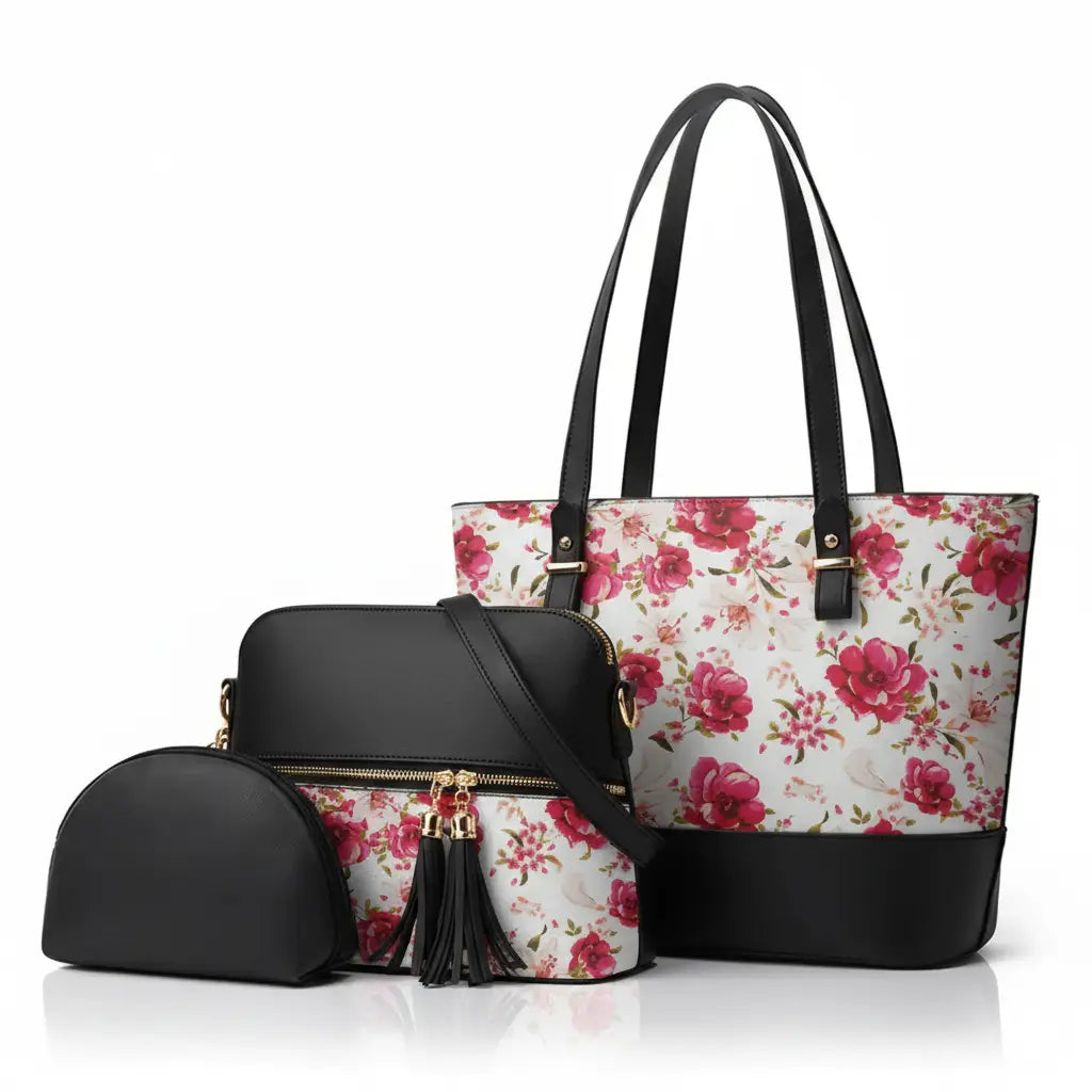 Bnova red floral dust 3pcs handbag set for women in Pakistan