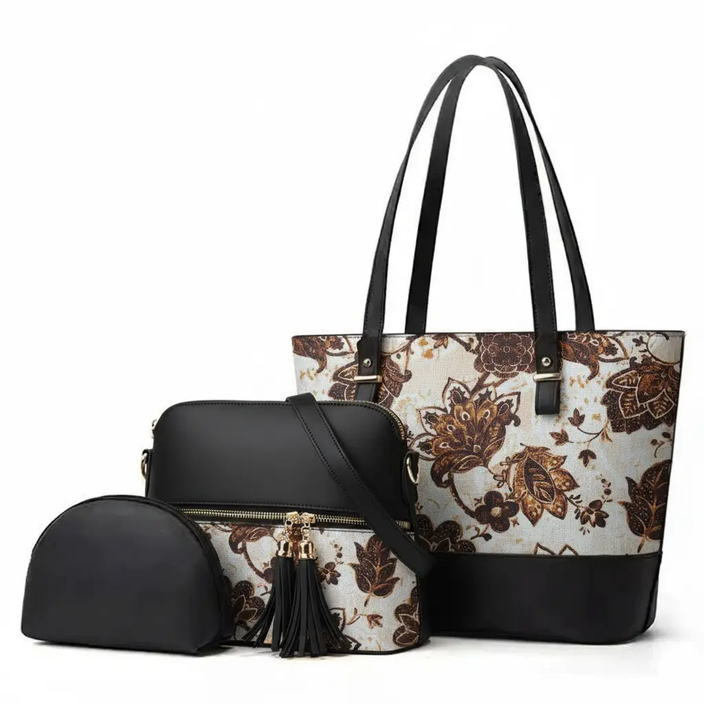 Bnova brown luma leaf 3pcs handbag set for women