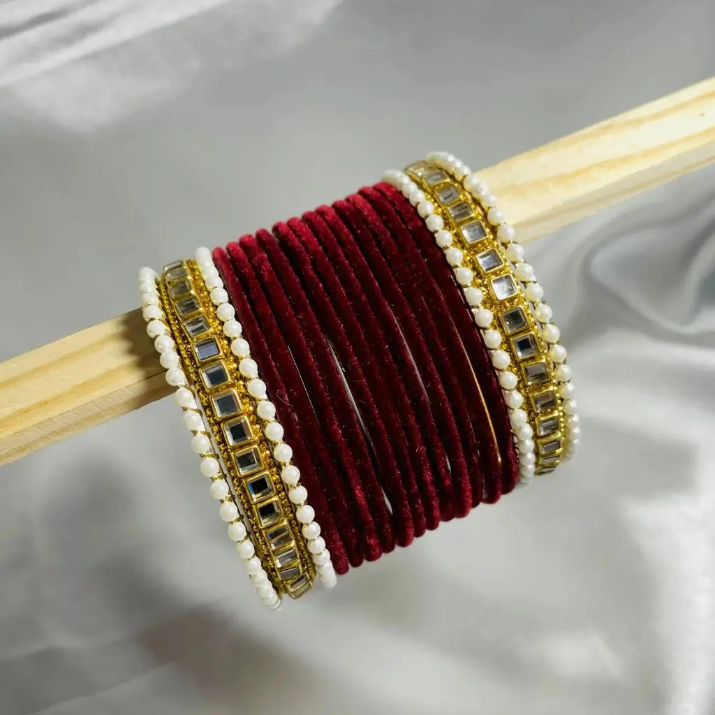 Maroon velvet bangles set for girls in Pakistan