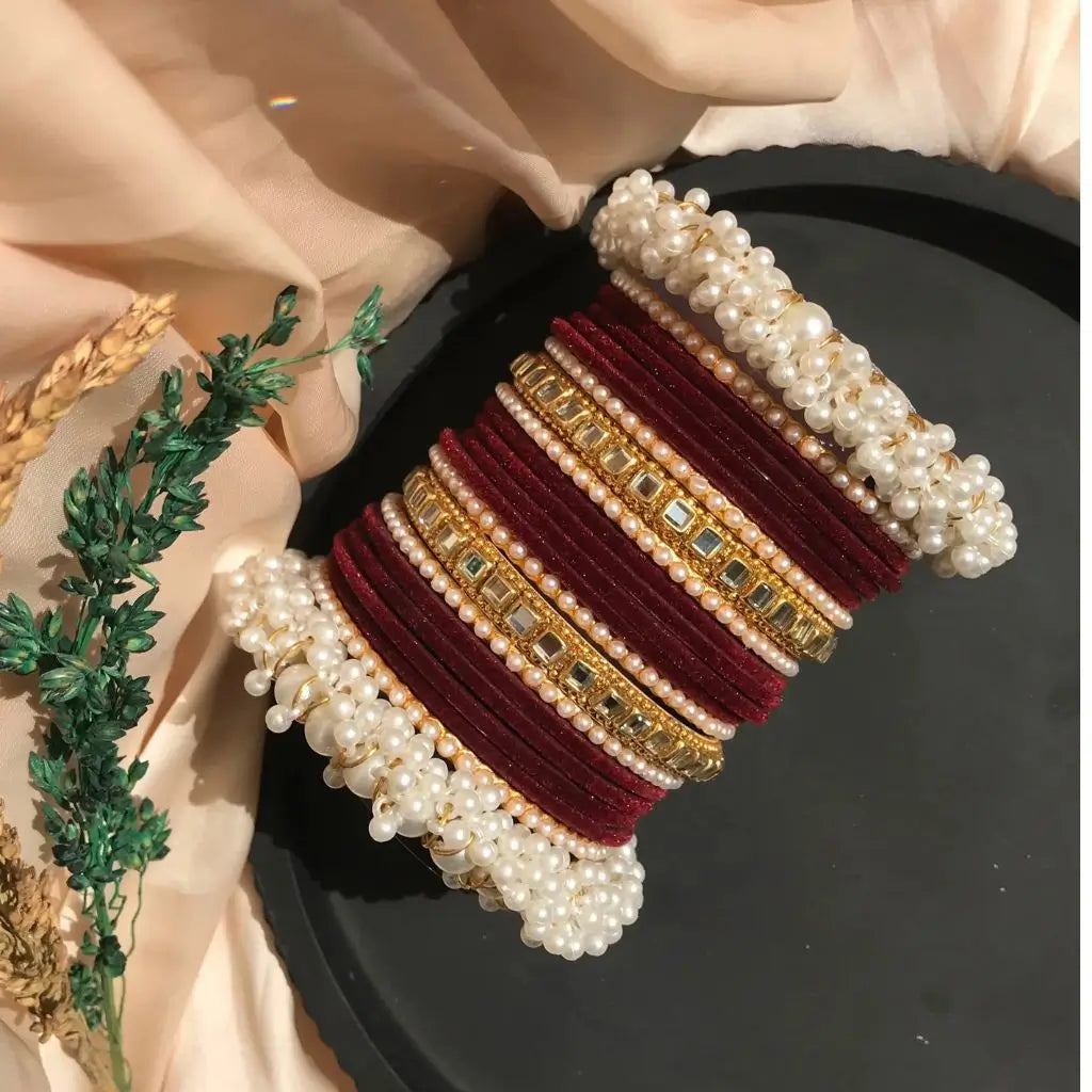 Maroon velvet bangles set for girls in Pakistan