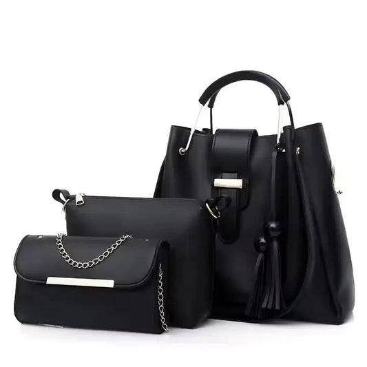 Alexa 3 PIECE Black – elegant handbag and shoulder bag set for girls in Pakistan