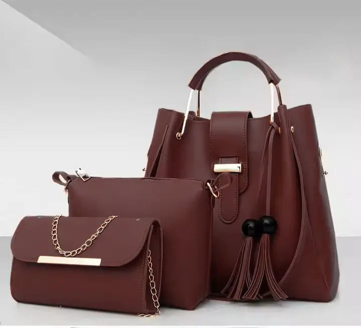 Alexa 3PCS Brown – trendy handbag and shoulder bag set for girls in Pakistan