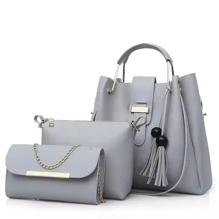 Alexa 3PCS Grey – elegant handbag and shoulder bag set for girls in Pakistan