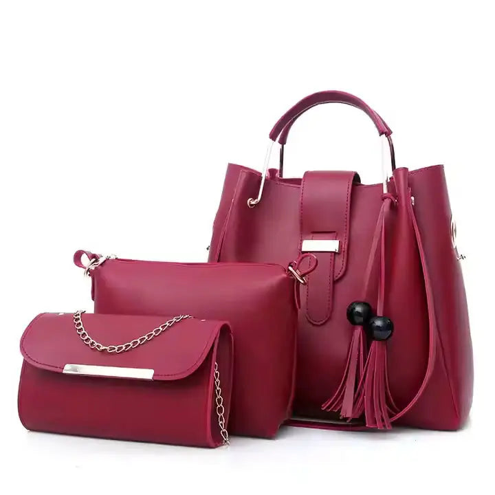 Alexa 3 PIECE Maroon – stylish handbag and shoulder bag set for girls in Pakistan