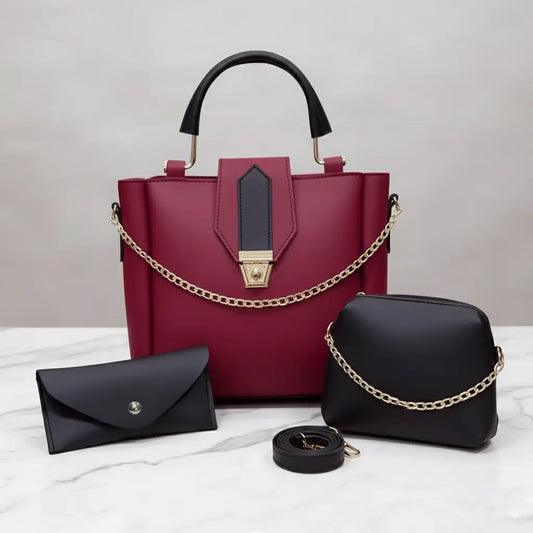 Aura 3PCS Maroon Black – chic and fancy handbag and shoulder bag set for women in Pakistan