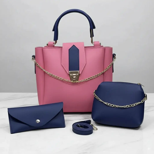 Aura 3PCS Pink Blue – elegant and fancy handbag and shoulder bag set for women in Pakistan