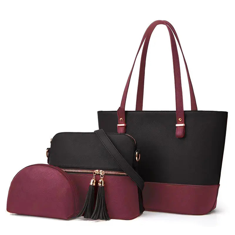 Bella 3PCS Black Maroon tote and shoulder bag set for women in Pakistan