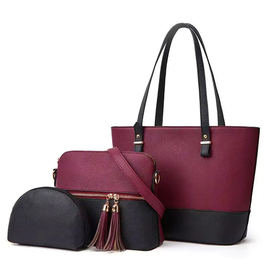Bella 3PCS Maroon Black tote and shoulder bag set for women in Pakistan