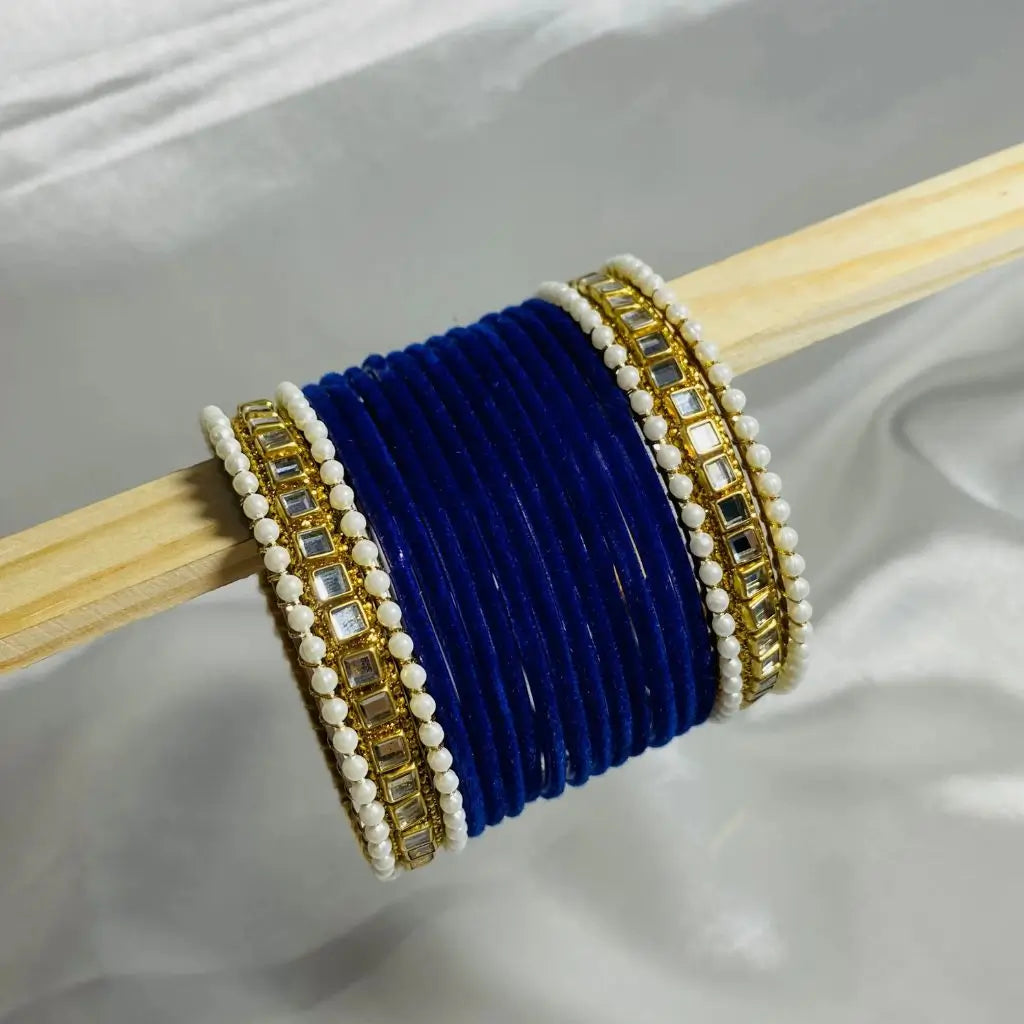 Blue velvet bangles set for girls in Pakistan