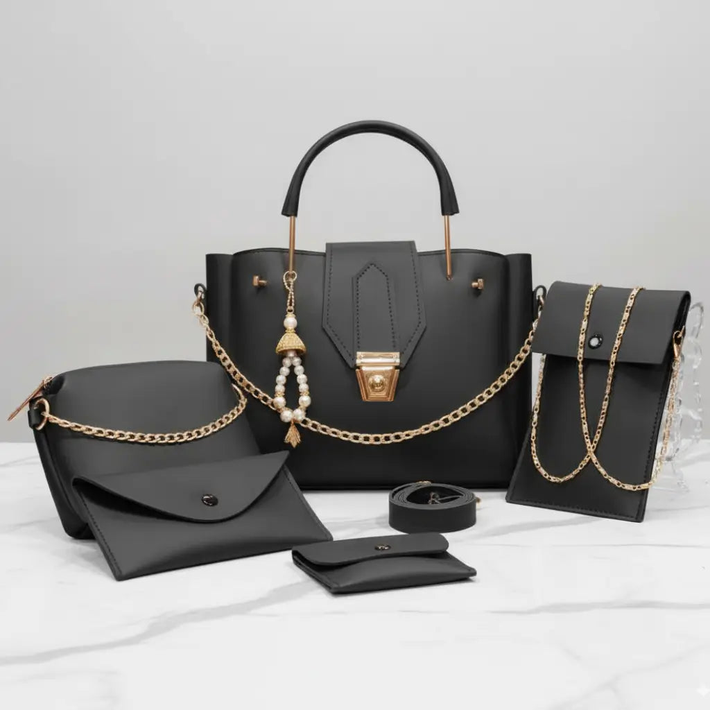 Blush 5PCS Black – elegant and versatile handbag and shoulder bag set for women in Pakistan