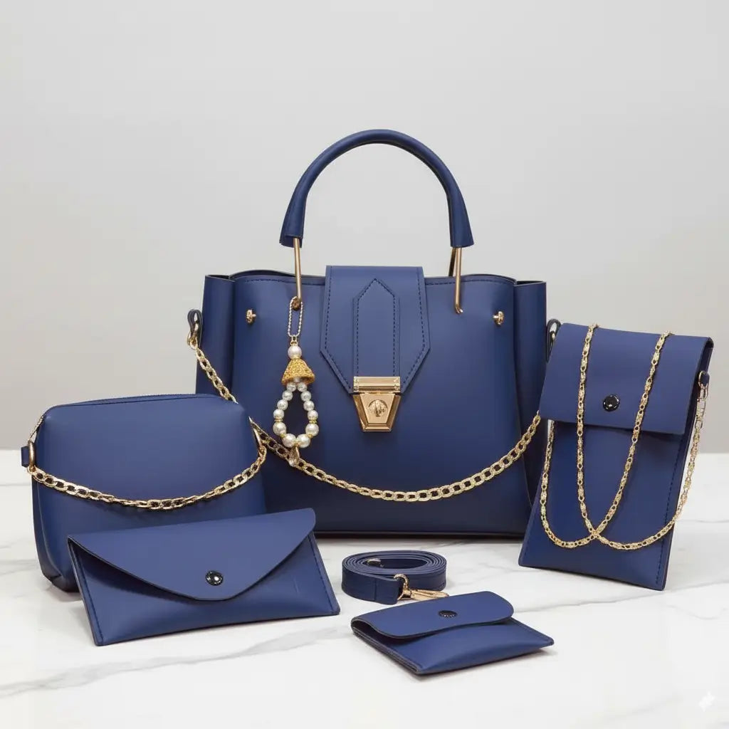 Blush 5PCS Blue – trendy and functional handbag and shoulder bag set for women in Pakistan