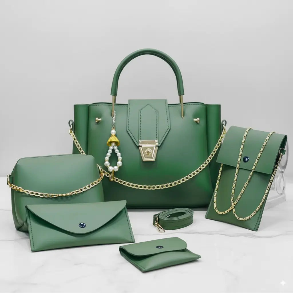 Blush 5PCS Green – vibrant and durable handbag and shoulder bag set for women in Pakistan