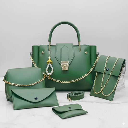 Blush 5PCS Green – vibrant and durable handbag and shoulder bag set for women in Pakistan