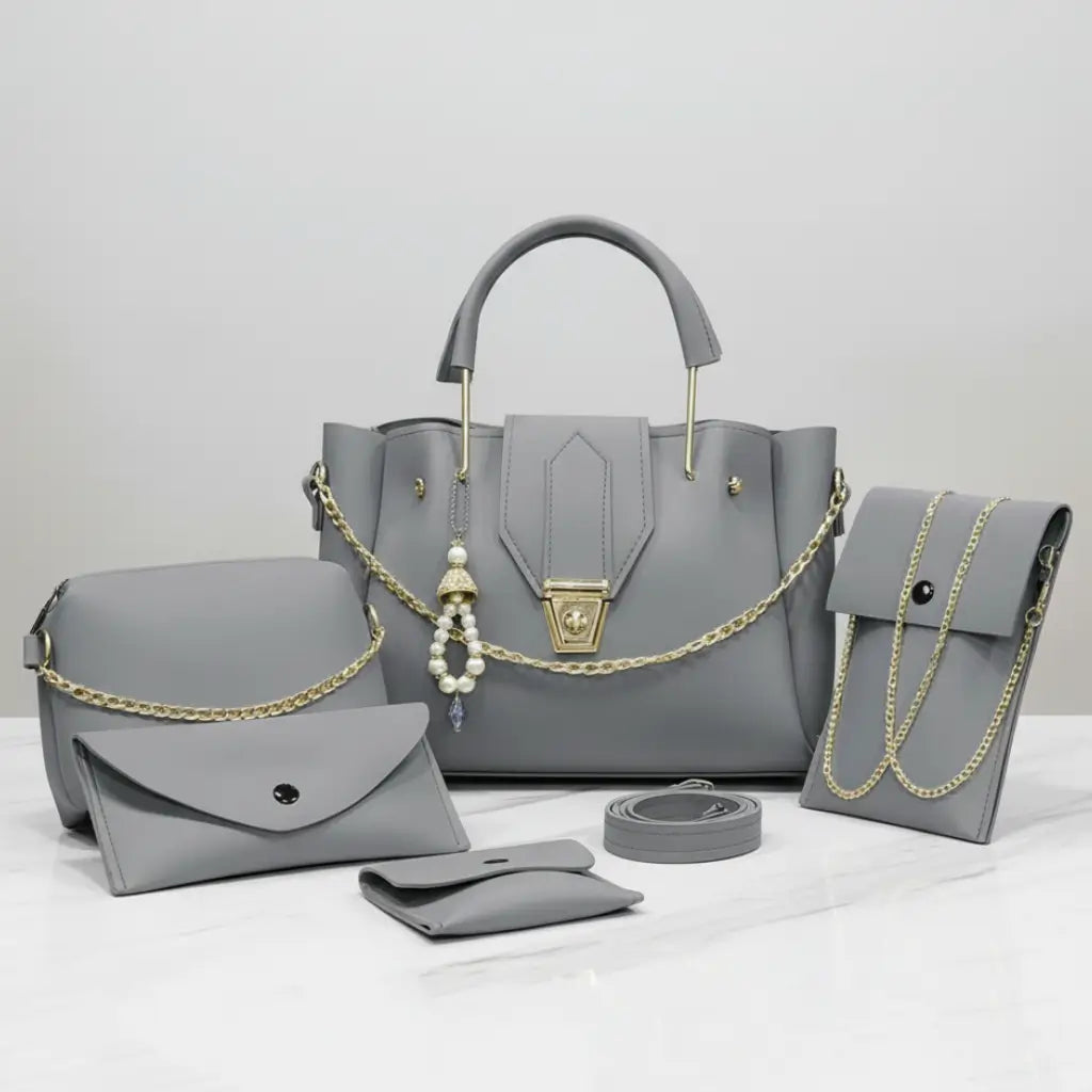 Blush 5PCS Grey – sleek and functional handbag and shoulder bag set for women in Pakistan