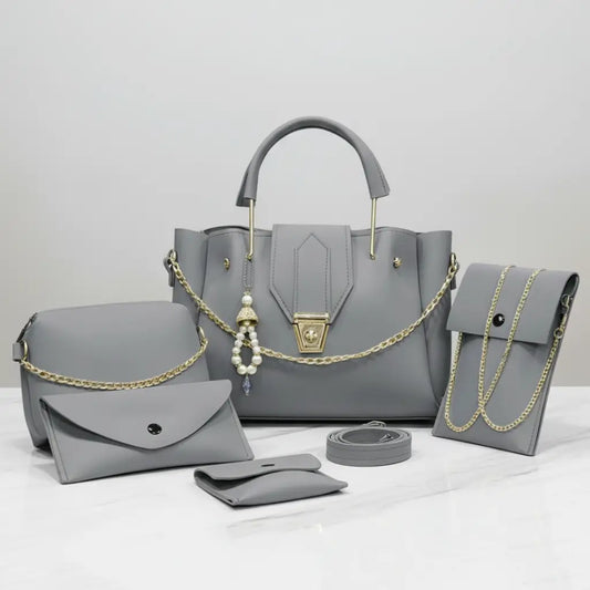 Blush 5PCS Grey – sleek and functional handbag and shoulder bag set for women in Pakistan