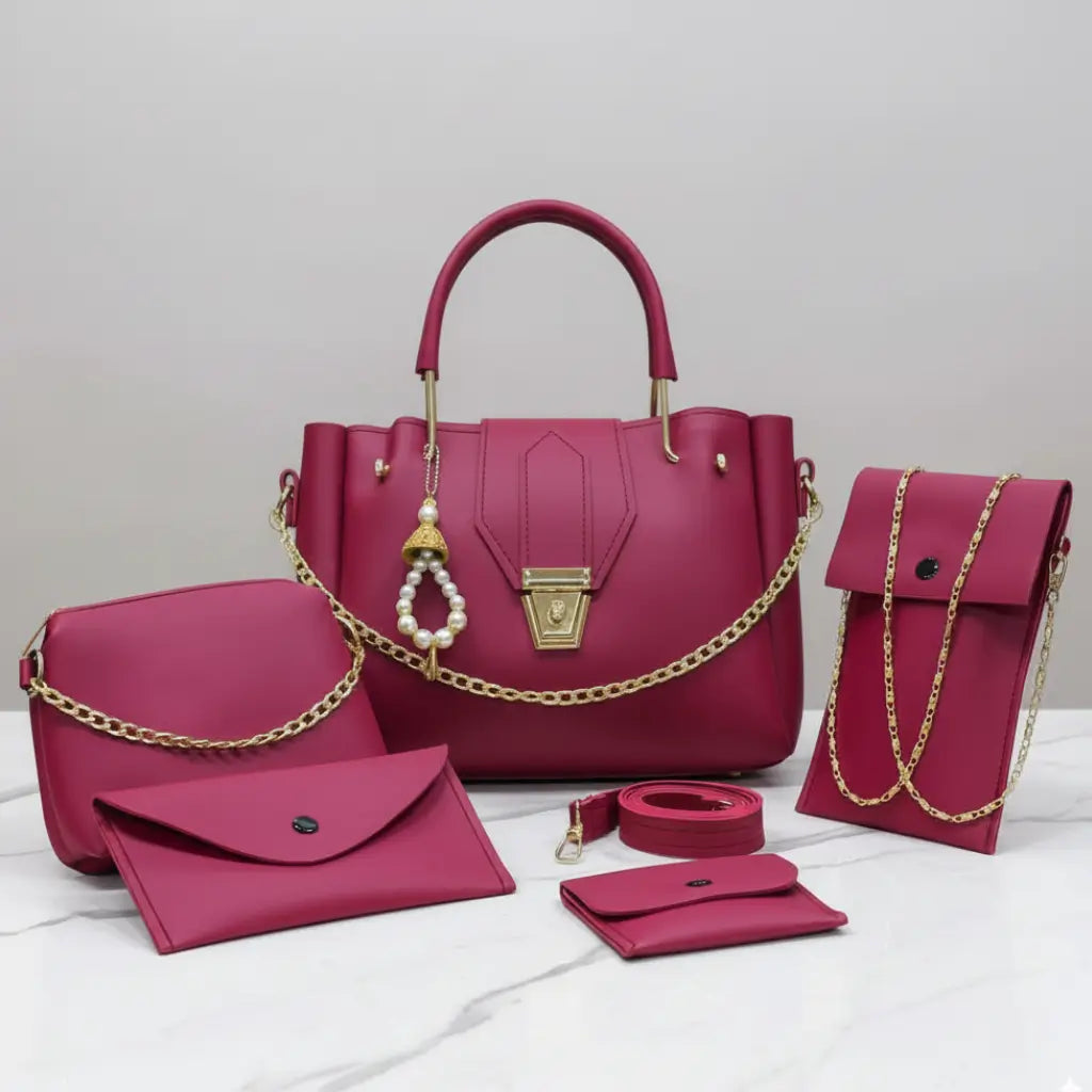 Blush 5PCS Maroon – elegant and versatile handbag and shoulder bag set for women in Pakistan