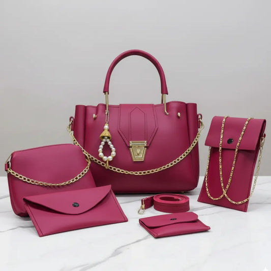Blush 5PCS Maroon – elegant and versatile handbag and shoulder bag set for women in Pakistan