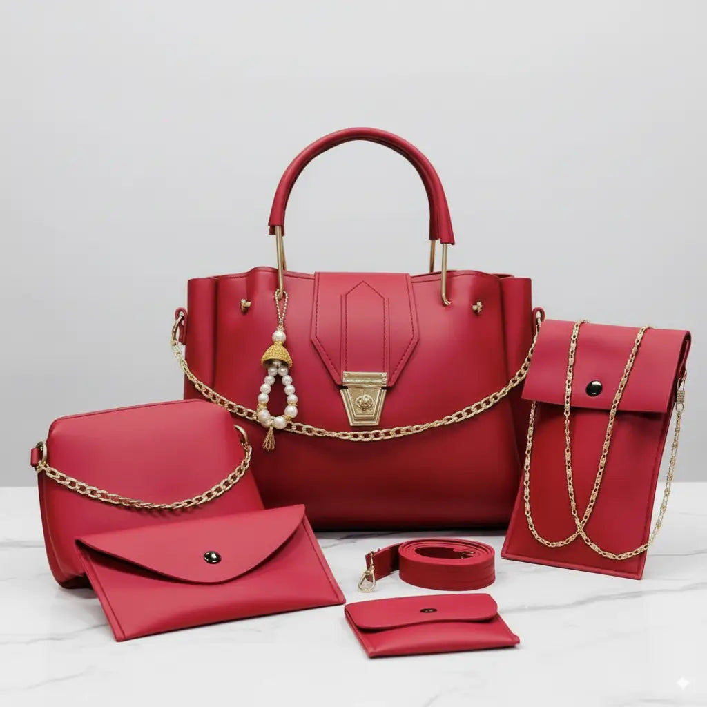 Blush 5PCS Red – bold and stylish handbag and shoulder bag set for women in Pakistan