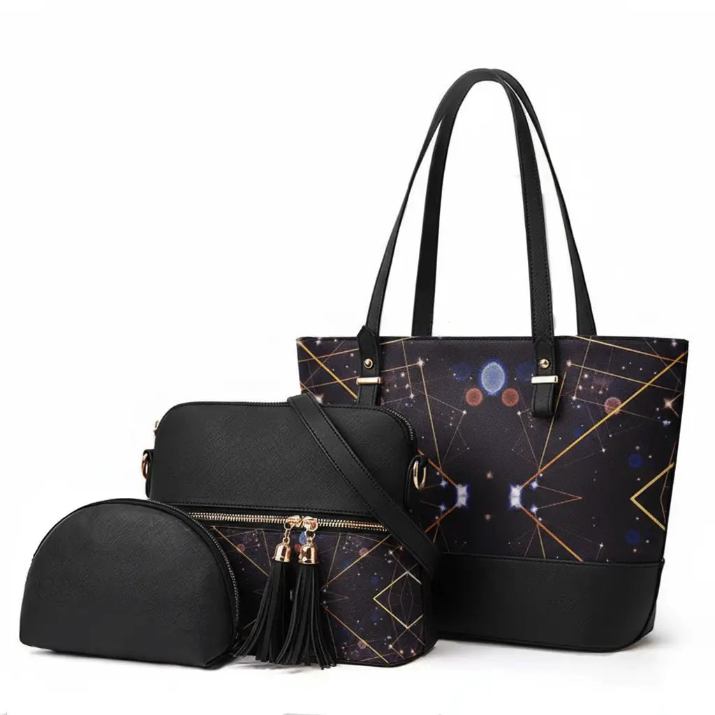 Bnova coffee cosmic grid 3pcs handbag set stylish design