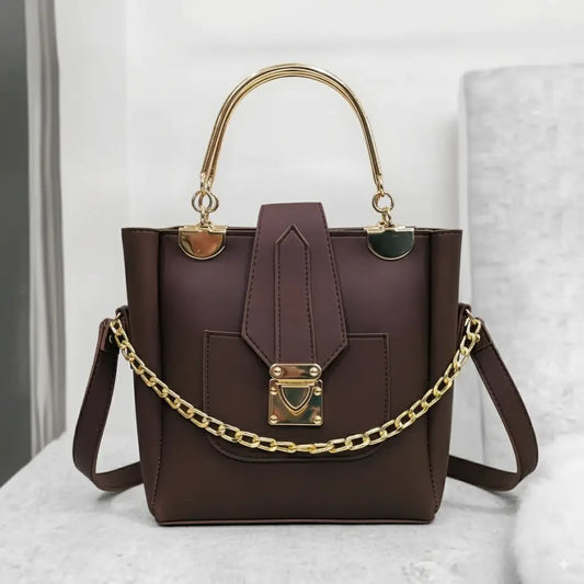 FinesseBag Brown – trendy fancy handbag and shoulder bag with golden accents for girls in Pakistan