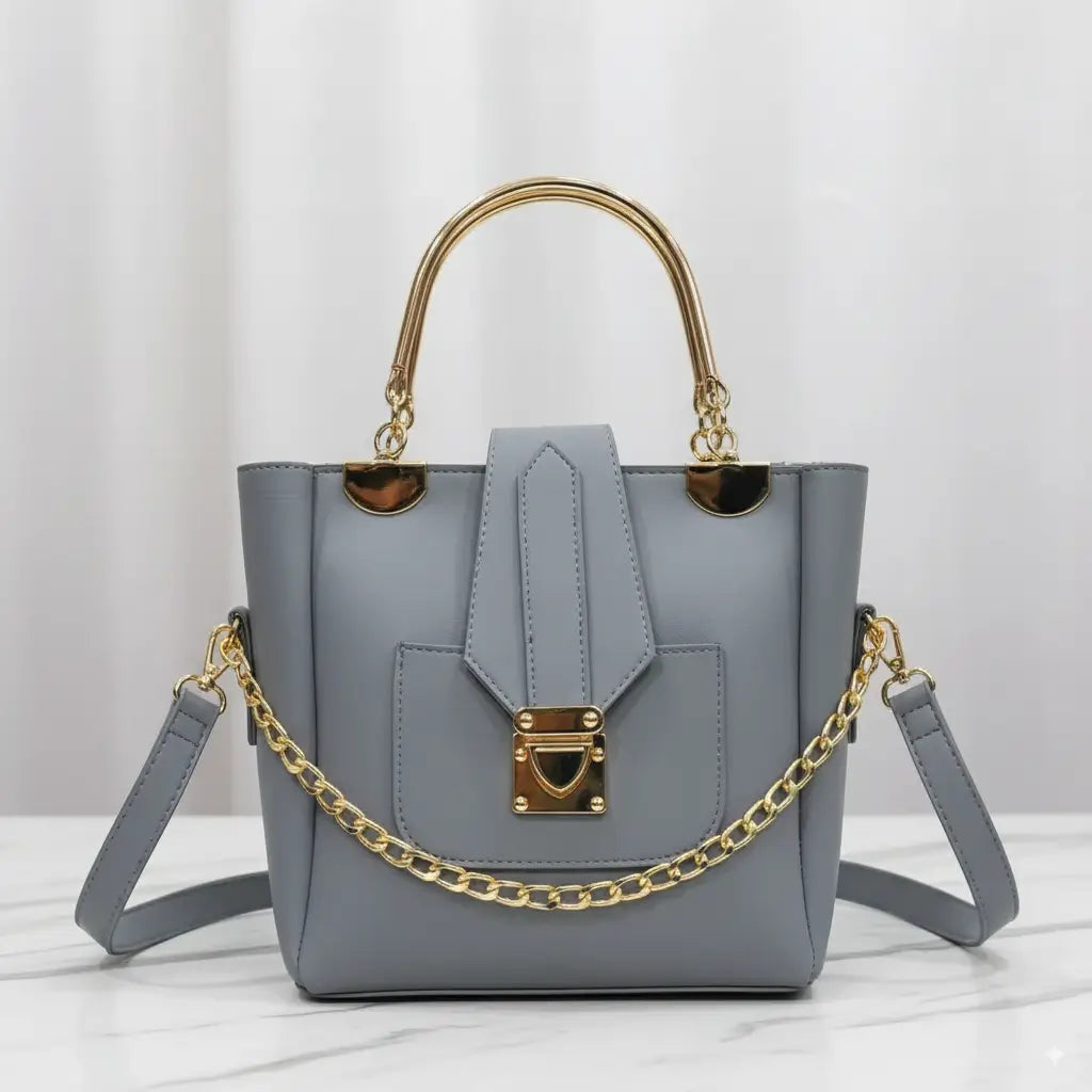 FinesseBag Grey – stylish and classy fancy handbag and shoulder bag with golden hardware for girls in Pakistan