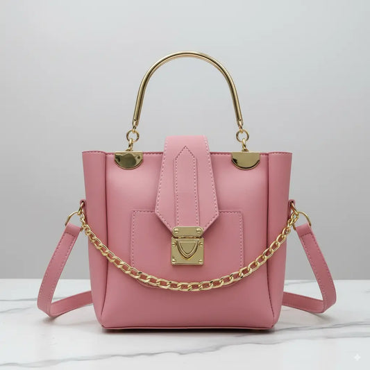 FinesseBag Pink – fashionable fancy handbag and shoulder bag with golden lock design for girls in Pakistan