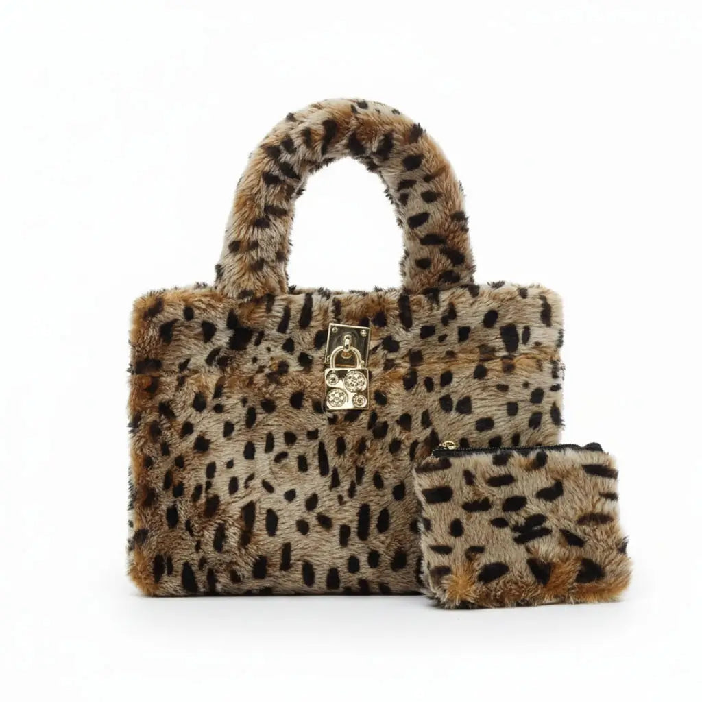 Furria 2PCS Cheeta – fashionable faux fur pouch and handbag set for women in Pakistan