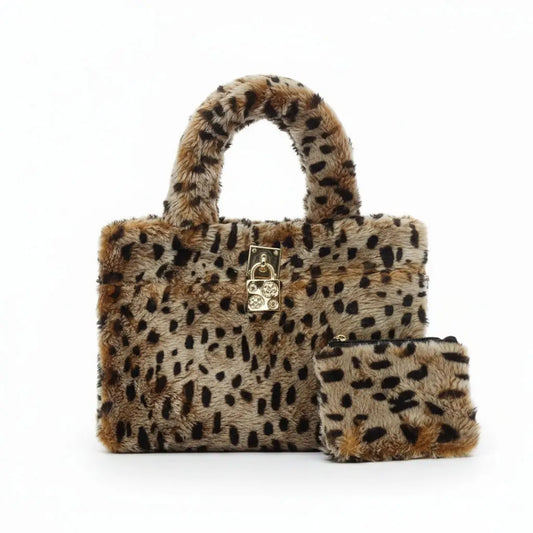 Furria 2PCS Cheeta – fashionable faux fur pouch and handbag set for women in Pakistan