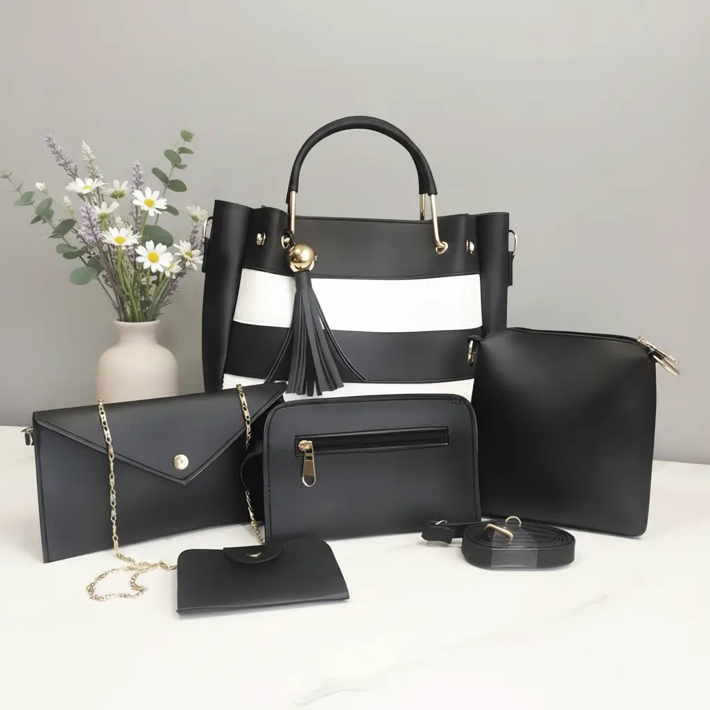 Fusion 5PCS Black – stylish and affordable handbag and shoulder bag set for women in Pakistan
