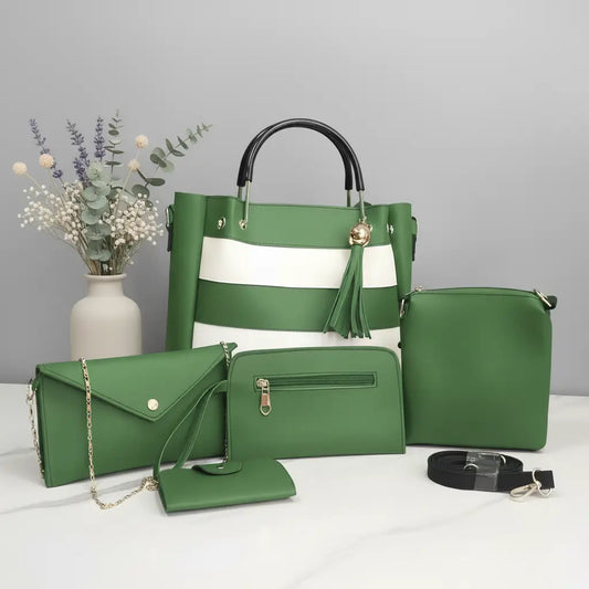 Fusion 5PCS Green – vibrant and durable handbag and shoulder bag set for women in Pakistan