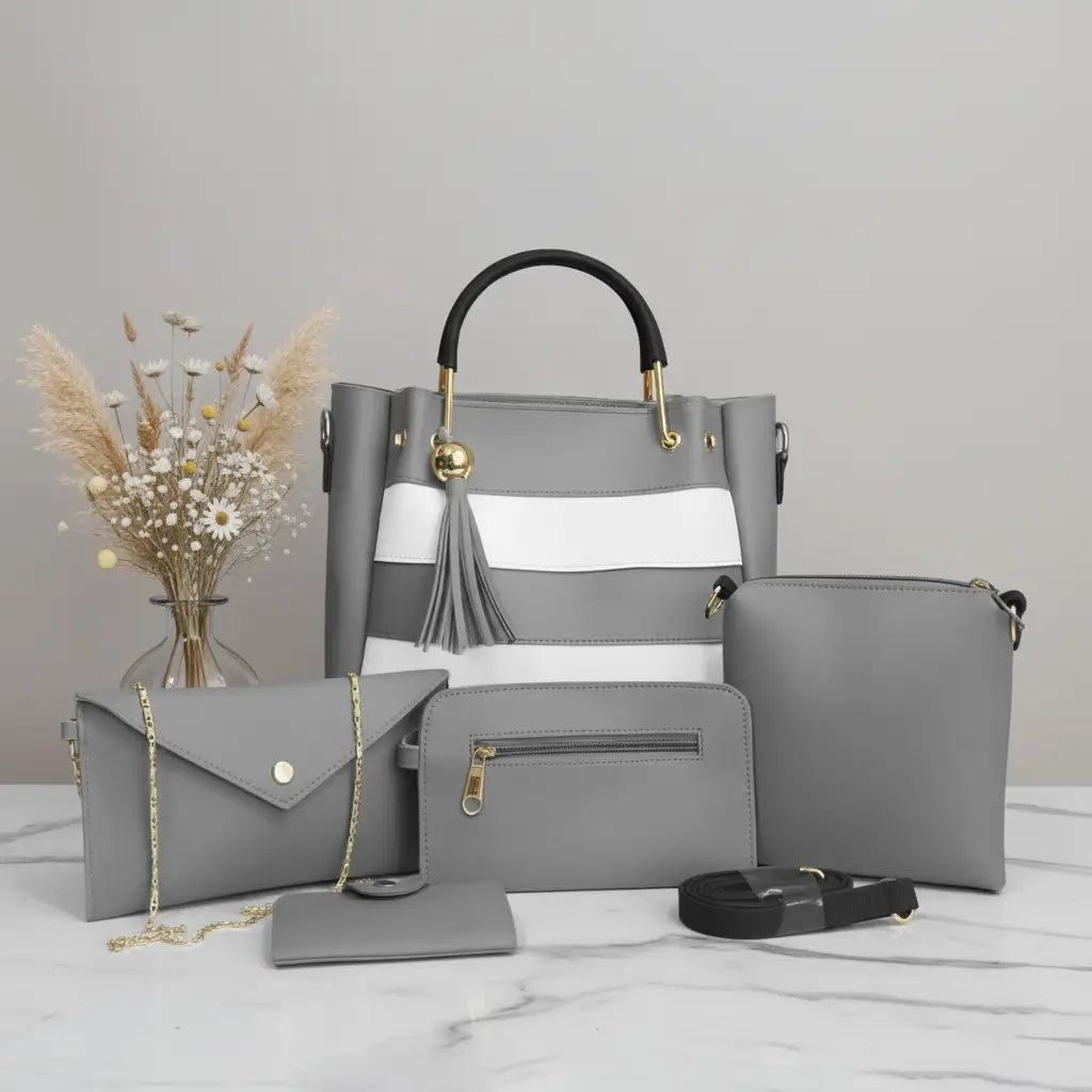 Fusion 5PCS Grey – sleek and functional handbag and shoulder bag set for women in Pakistan