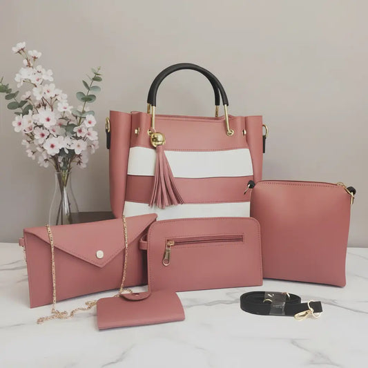 Fusion 5PCS Pink – chic and elegant handbag and shoulder bag set for women in Pakistan