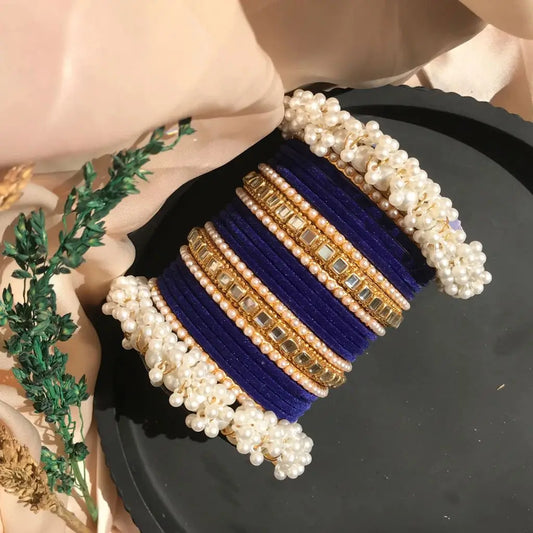 Blue Velvet Pearl Bangles Set
