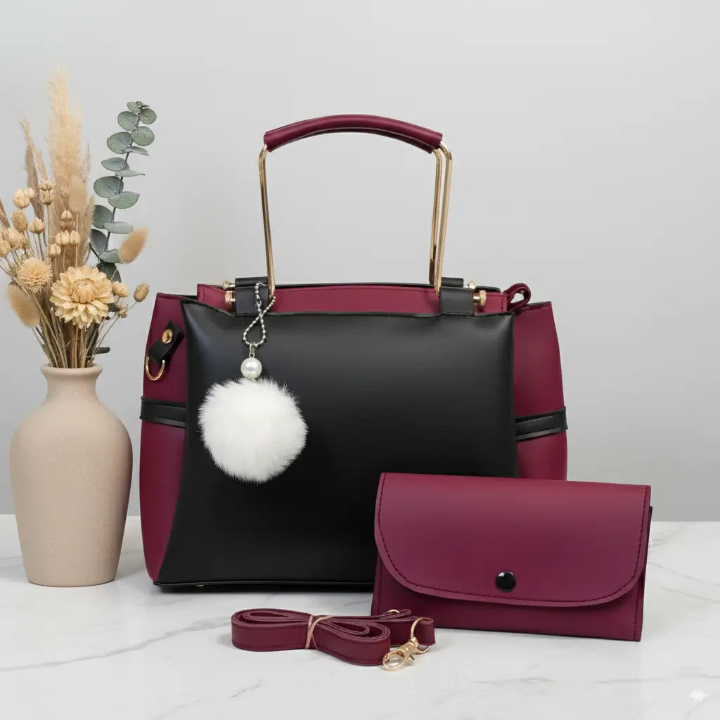 Glide 2PCS Black Maroon – fashionable handbag and shoulder bag set for girls in Pakistan