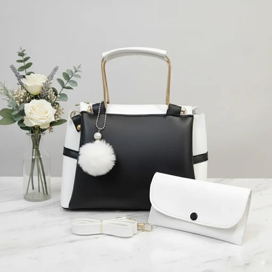 Glide 2PCS Black White – trendy handbag and shoulder bag set for girls in Pakistan