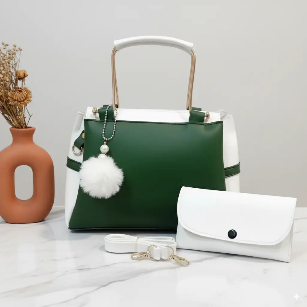 Glide 2PCS Green White – vibrant handbag and shoulder bag set for girls in Pakistan