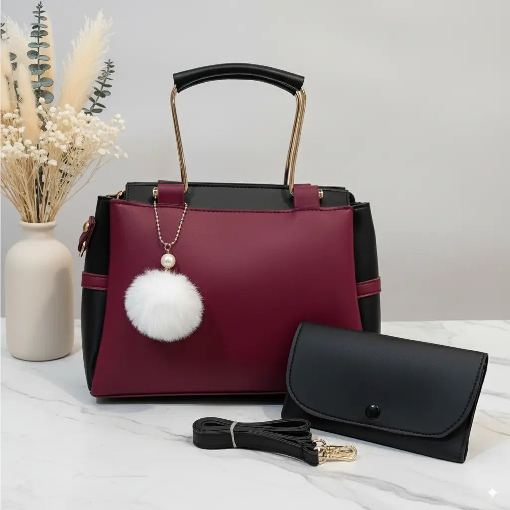 Glide 2PCS Maroon Black – chic handbag and shoulder bag set for girls in Pakistan