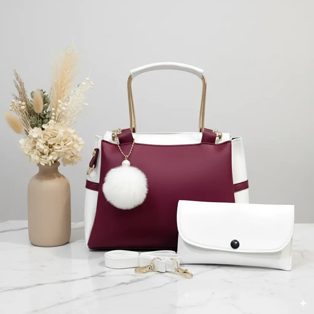 Glide 2PCS Maroon White – elegant handbag and shoulder bag set for girls in Pakistan