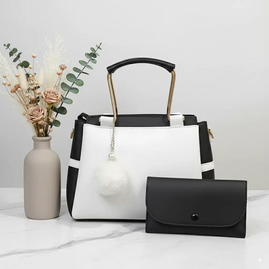 Glide 2PCS White Black – elegant handbag and shoulder bag set for girls in Pakistan