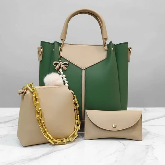 Glint 3PCS Green Fone – stylish handbag and shoulder bag set for girls in Pakistan