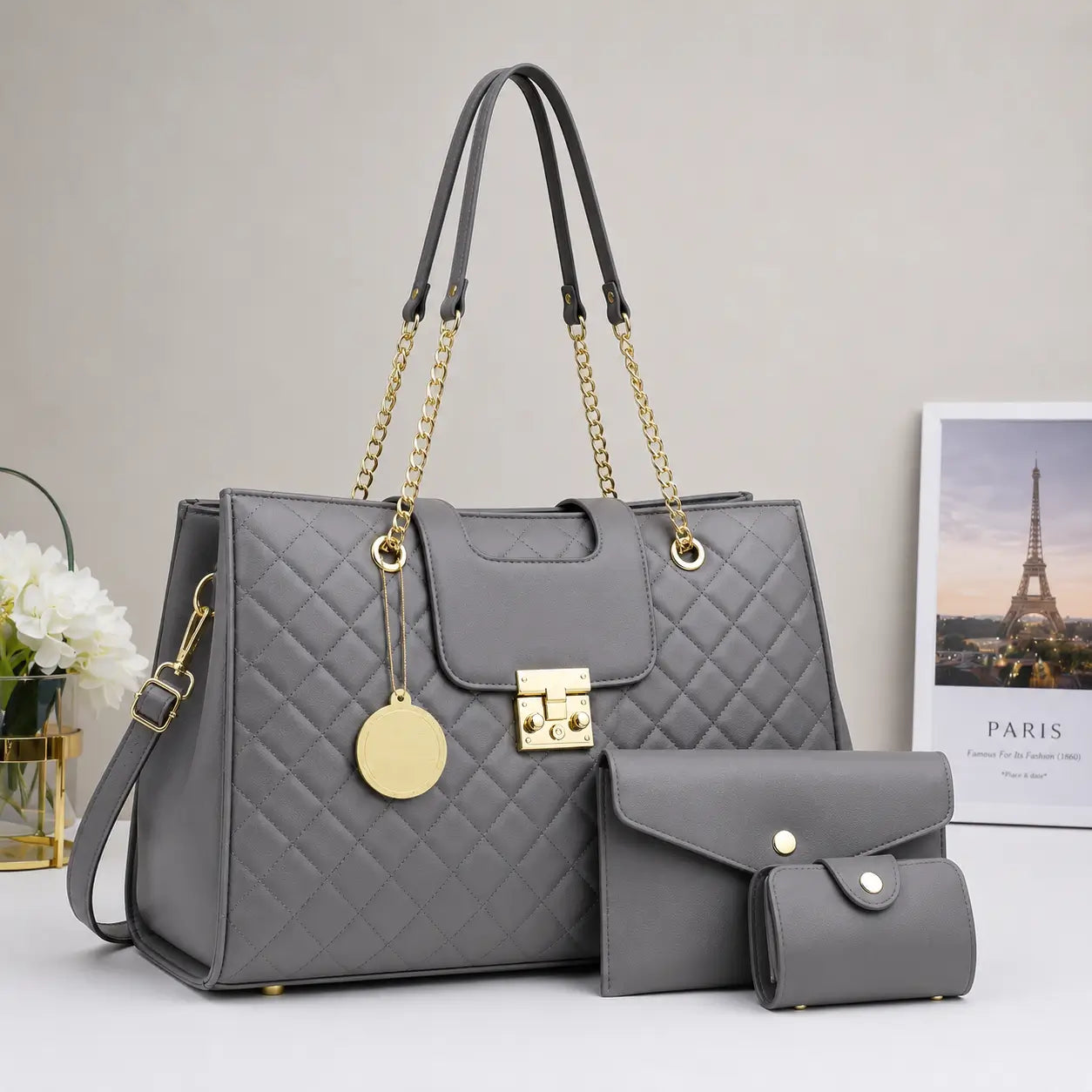 Grace grey 3pcs handbag set for women in Pakistan